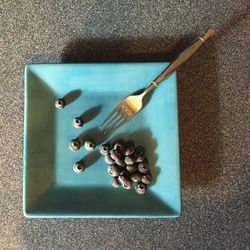 Directly above shot of blueberries in plate on table

 