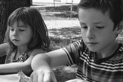 Cute siblings at park