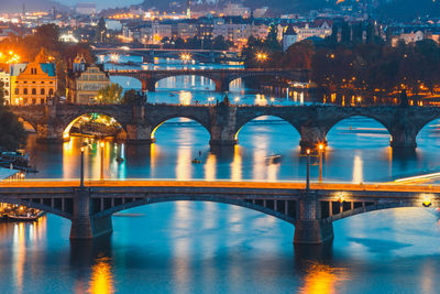 Bridge over river at night