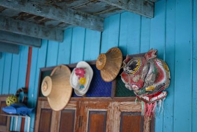 Clothes hanging on the wall of a house