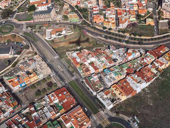 High angle view of buildings in city