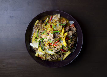 High angle view of food in bowl on table