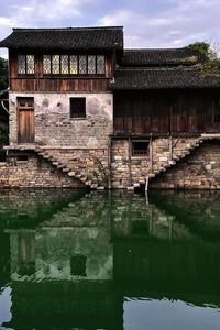 Reflection of building in water