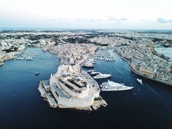 An aerial view of vittorosa city birgu and the grand harbour in malta.