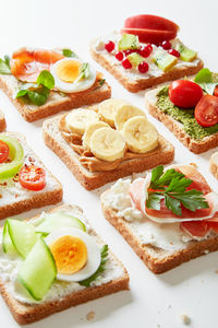 High angle view of breakfast served on table