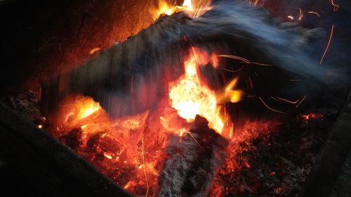 Close-up of bonfire at night