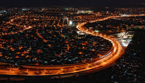 Aerial view of city at night