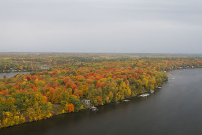 Scenic view of river against sky during autumn