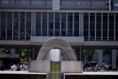 People in front of building