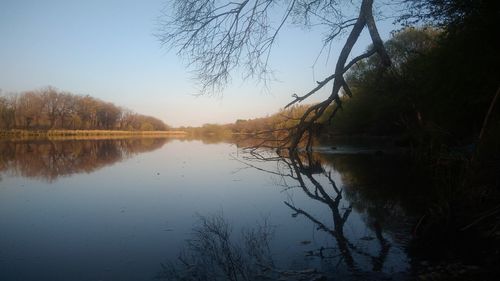 Scenic view of lake against sky at sunset