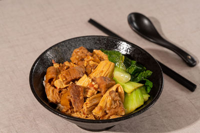 High angle view of food in bowl on table