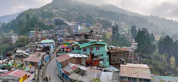 High angle view of townscape against sky