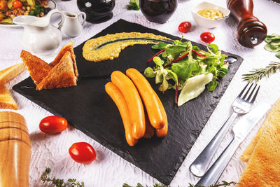 High angle view of fruits on table