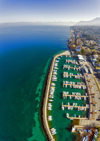 High angle view of city buildings