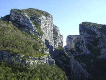 Low angle view of rock formation against sky