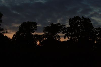 Low angle view of silhouette trees against sky at sunset