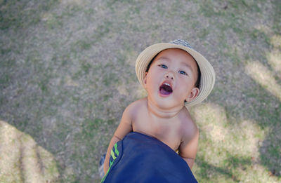 Portrait of cute boy wearing hat