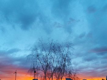 Low angle view of silhouette bare tree against sky at sunset