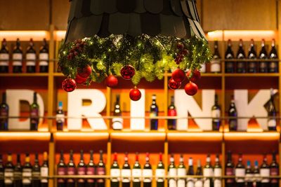 Close-up of wine bottles