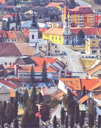 High angle view of buildings in city