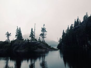 Panoramic view of trees and mountains against clear sky