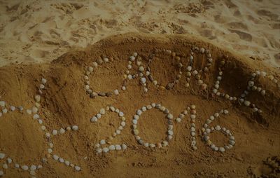 High angle view of sand on beach