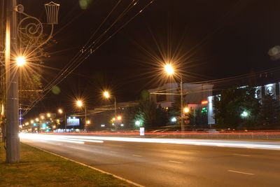 Light trails on street at night