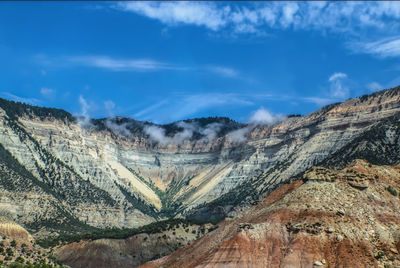 Scenic view of mountain against cloudy sky