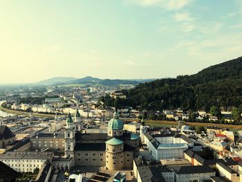 High angle view of townscape against sky