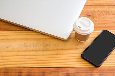 High angle view of laptop on table