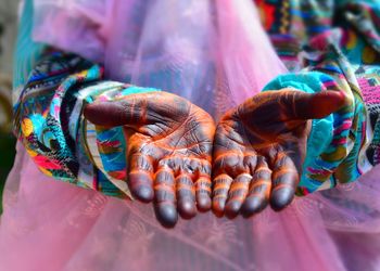 Close-up of person holding multi colored hand