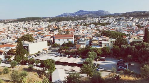 High angle view of townscape and buildings in city