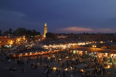 High angle view of illuminated city at night