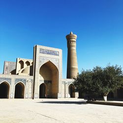 View of historic building against clear blue sky