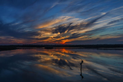 Scenic view of lake at sunset