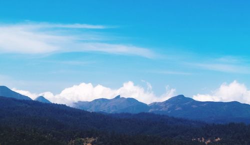 Scenic view of mountains against cloudy sky