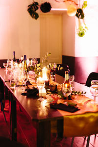 Wine glasses on table in restaurant