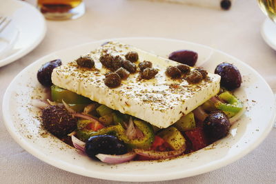 Close-up of food served in plate on table