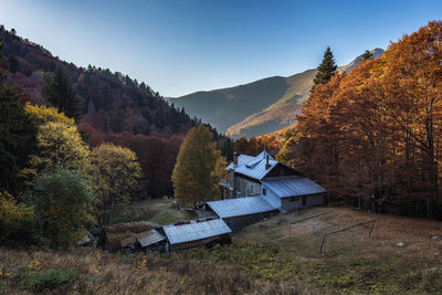 Scenic view of mountains against sky during autumn