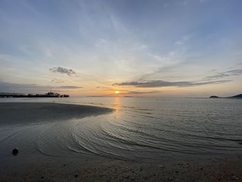 Scenic view of beach against sky during sunset