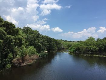 Scenic view of lake against cloudy sky