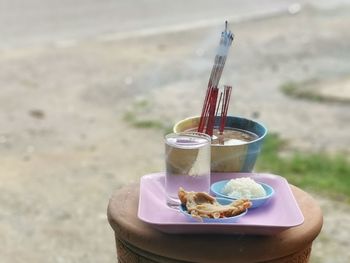 Close-up of ice cream on table