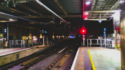 Railroad tracks at night