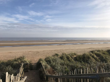 Scenic view of sea against sky taken from sand dunes