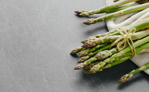 High angle view of asparagus on table