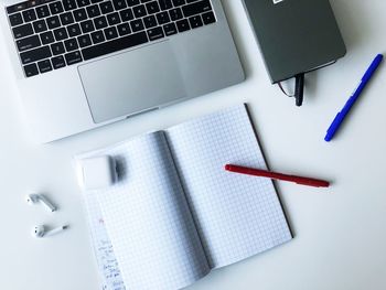 High angle view of laptop on table