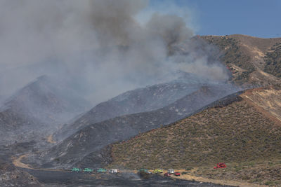 Smoke emitting from volcanic mountain