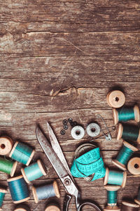 High angle view of tools on table