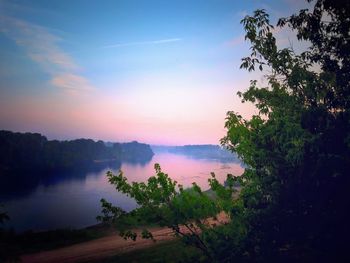Scenic view of trees against sky during sunset
