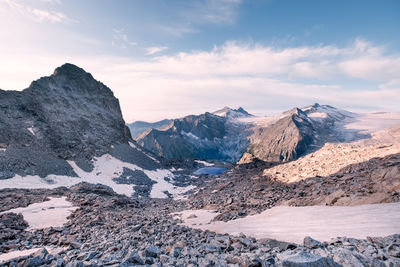 Scenic view of snowcapped mountains against sky